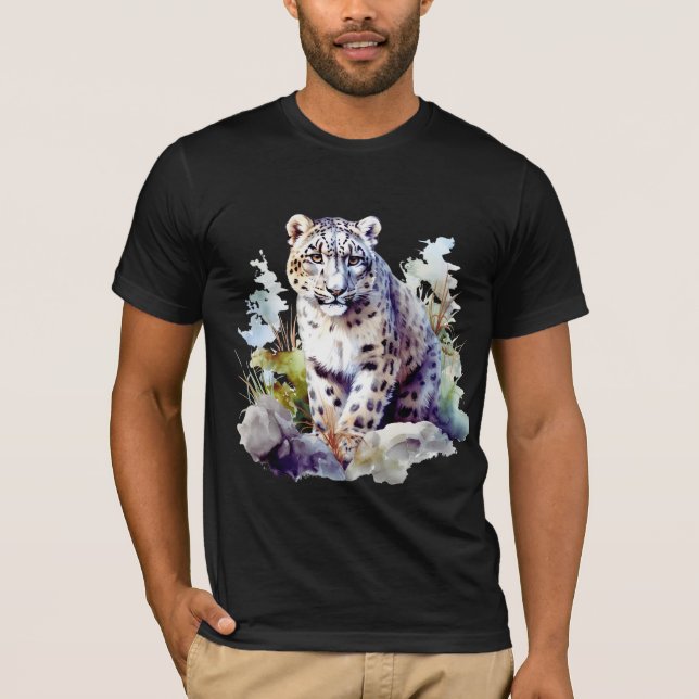 Snow Leopard Winter Mountain Big Cat Wildlife T-Shirt (Front)