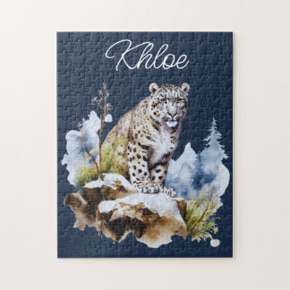 Snow Leopard Winter Mountain Personalised Jigsaw Puzzle