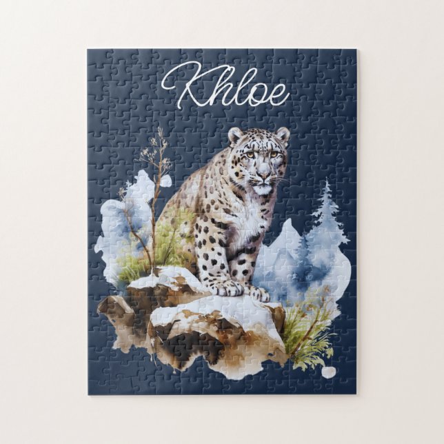 Snow Leopard Winter Mountain Personalised Jigsaw Puzzle (Vertical)