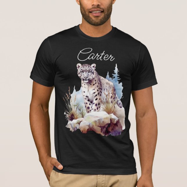 Snow Leopard Winter Mountain Personalised T-Shirt (Front)