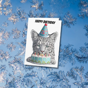 Snow Leopard with birday hat Card