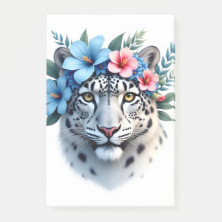 Snow Leopard with Blue & Pink Floral Crown Noteboo Post-it Notes