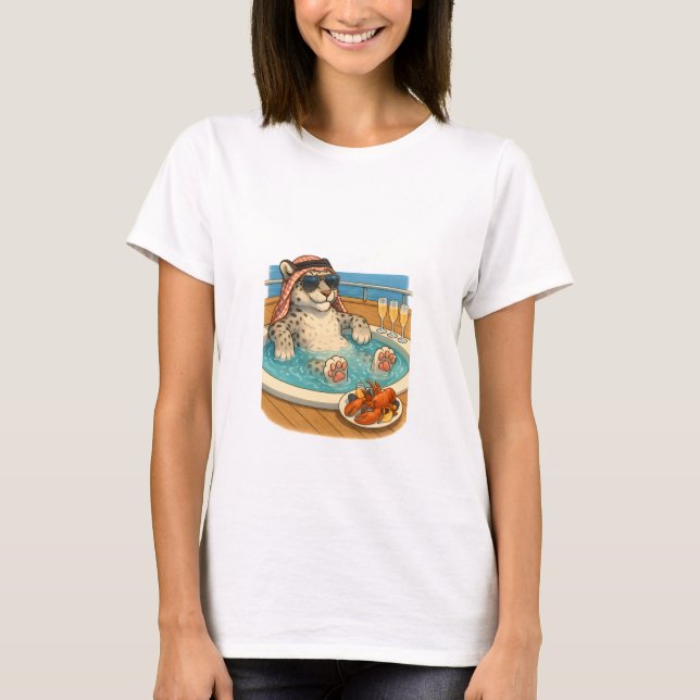 Snow Leopard Yacht Jacuzzi Relaxation T-Shirt (Front)