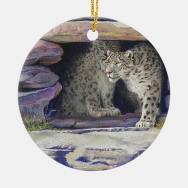 Snow Leopards Ceramic Tree Decoration (Front)