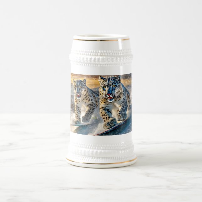 Snow Leopards Shredding Design by Rich AMeN Gill Beer Stein (Center)