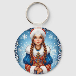 Snow maiden Beautiful Winter Portrait Key Ring