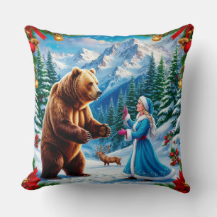 Snow Maiden Enchanting Winter Scene Cushion