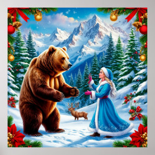 Snow Maiden Enchanting Winter Scene Poster