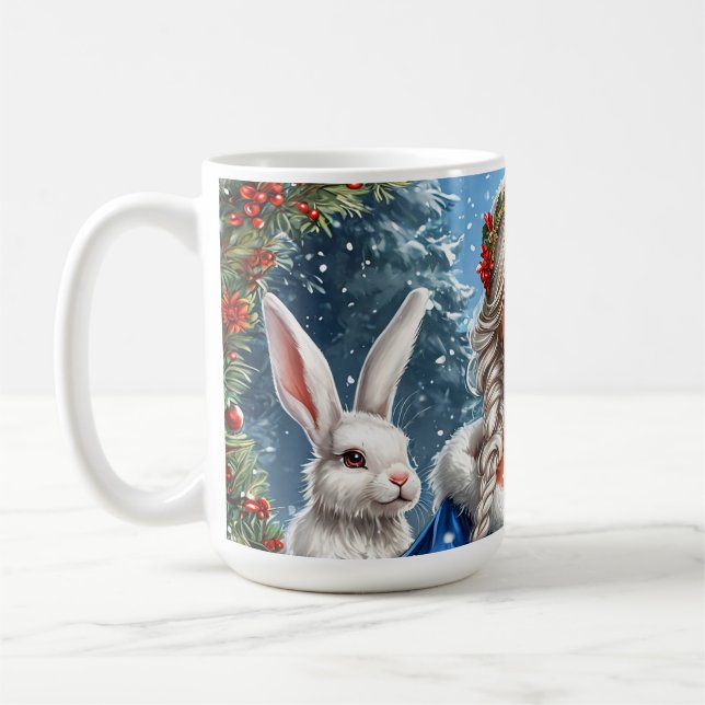 🎄 Snow Maiden Rabbit Winter Christmas Scene 🎄 Coffee Mug (Left)