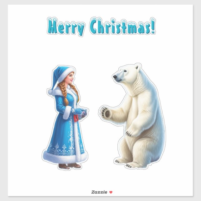 Snow Maiden with Festive Decor and Polar Bear (Sheet)