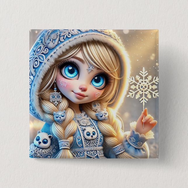 Snow Maiden With Glittering Snowflake 15 Cm Square Badge (Front)