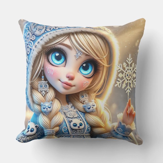 Snow Maiden With Glittering Snowflake Cushion (Front)