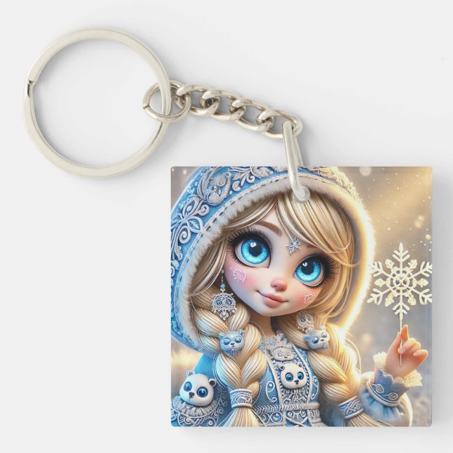 Snow Maiden With Glittering Snowflake Key Ring (Front)