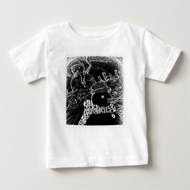 Snow man and Yaie in black Christmas Baby T-Shirt (Front)