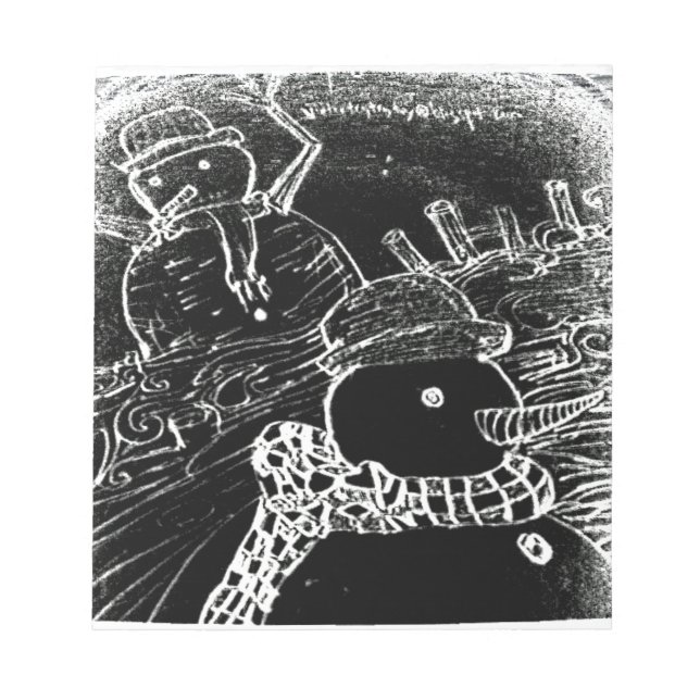 Snow man and Yaie in black Christmas Notepad (Front)