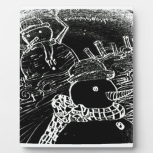 Snow man and Yaie in black Christmas Plaque