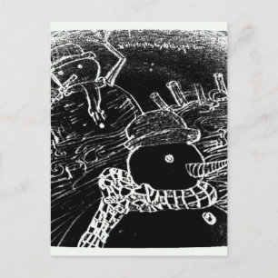 Snow man and Yaie in black Christmas Postcard