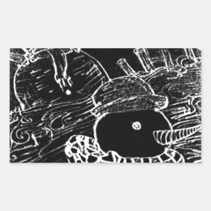 Snow man and Yaie in black Christmas Rectangular Sticker