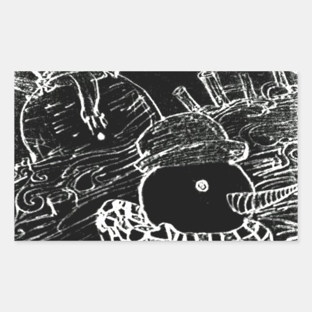 Snow man and Yaie in black Christmas Rectangular Sticker (Front)