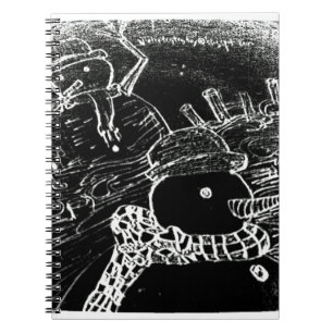 Snow man and Yaie in black Christmas Spiral Notebook