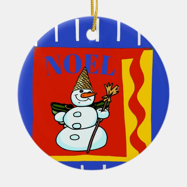 Snow Man,  Noel, add, edit text Ceramic Tree Decoration (Front)