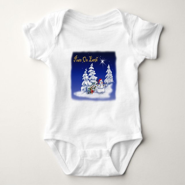 snow man peace on earth baby bodysuit (Front)