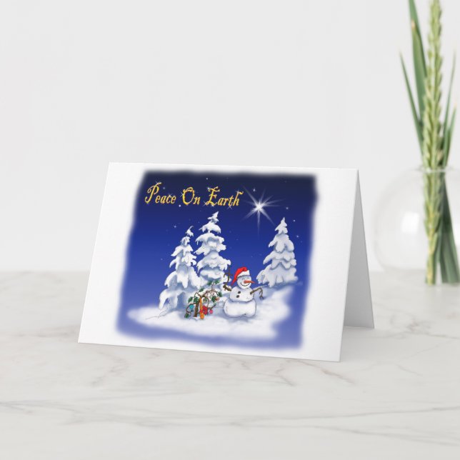 snow man peace on earth holiday card (Front)