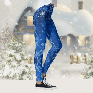 Snow Midnight Blue Sky Snowflakes Leggings