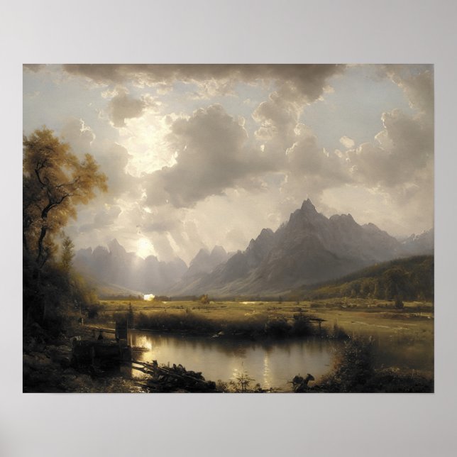 Snow mountain painting at lake - vintage art poster (Front)