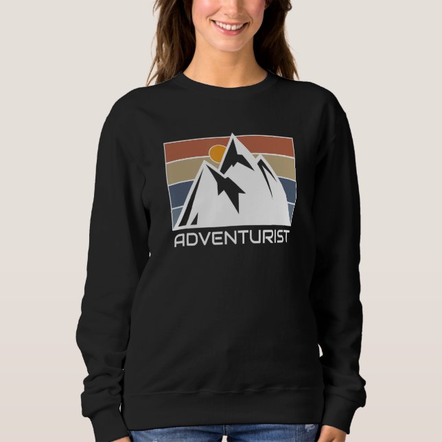 snow mountain retro sunset landscape hikers graphi sweatshirt (Front)