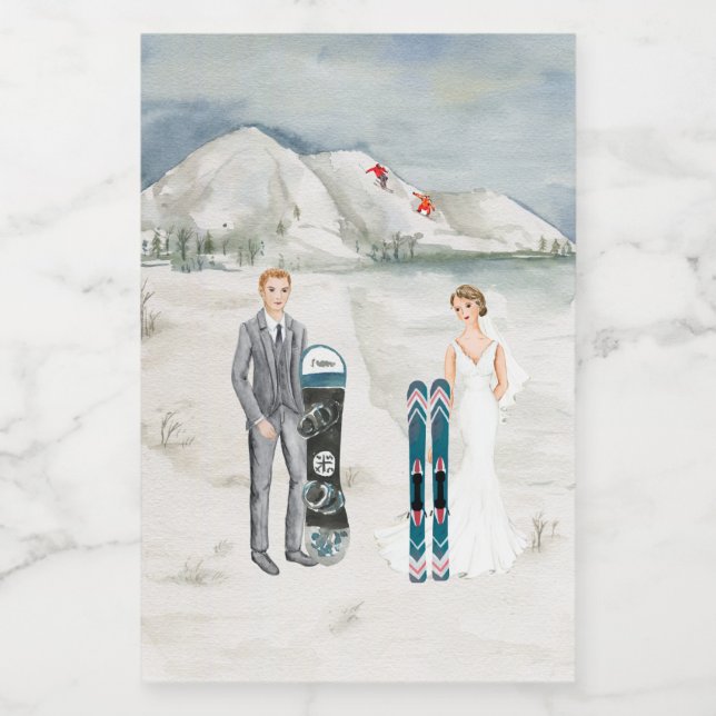 Snow Mountain Winter Wedding Mini Bottle Label (Single Label)