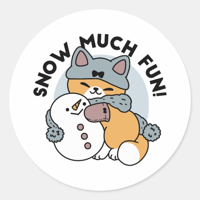 Snow Much Fun Cat Winter Holiday Design Classic Round Sticker (Front)
