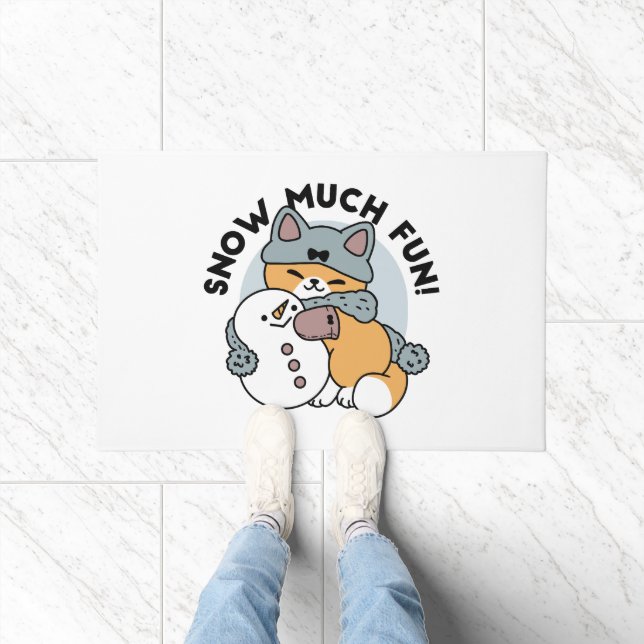 Snow Much Fun Cat Winter Holiday Design Doormat (Indoor)