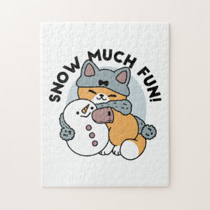 Snow Much Fun Cat Winter Holiday Design Jigsaw Puzzle