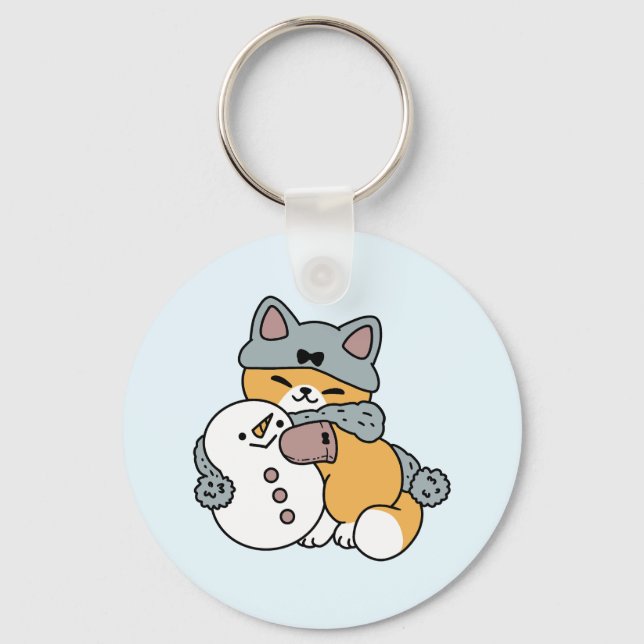 Snow Much Fun Cat Winter Holiday Design Key Ring (Front)
