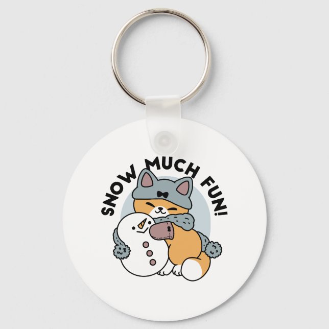 Snow Much Fun Cat Winter Holiday Design Key Ring (Front)