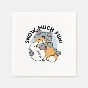 Snow Much Fun Cat Winter Holiday Design Napkin