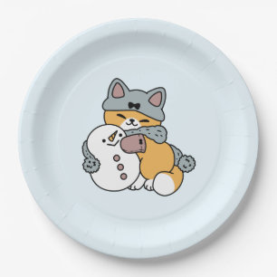 Snow Much Fun Cat Winter Holiday Design Paper Plate