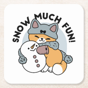 Snow Much Fun Cat Winter Holiday Design Square Paper Coaster