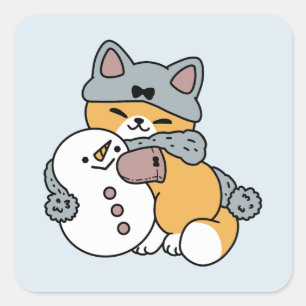 Snow Much Fun Cat Winter Holiday Design Square Sticker