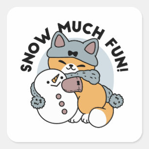Snow Much Fun Cat Winter Holiday Design Square Sticker