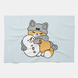 Snow Much Fun Cat Winter Holiday Design Tea Towel