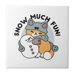 Snow Much Fun Cat Winter Holiday Design Tile