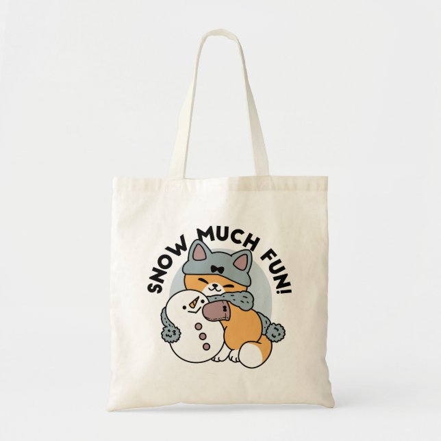 Snow Much Fun Cat Winter Holiday Design Tote Bag (Front)