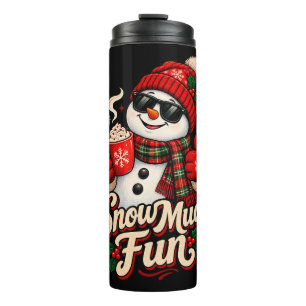Snow Much Fun - Cool Retro Snowman with Hot Cocoa Thermal Tumbler
