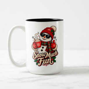 Snow Much Fun - Cool Retro Snowman with Hot Cocoa Two-Tone Coffee Mug