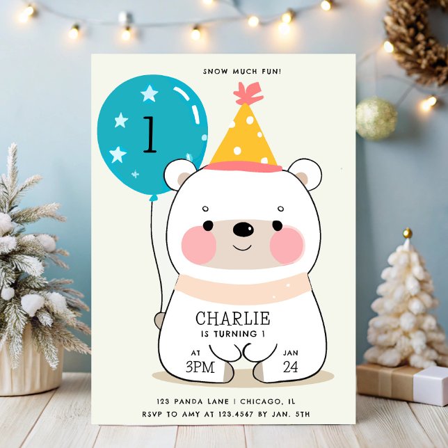 Snow much Fun Cute Panda First Birthday Invitation (Creator Uploaded)