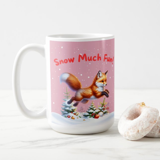 Snow Much Fun! Fox Jumping in the Snow Coffee Mug (With Donut)