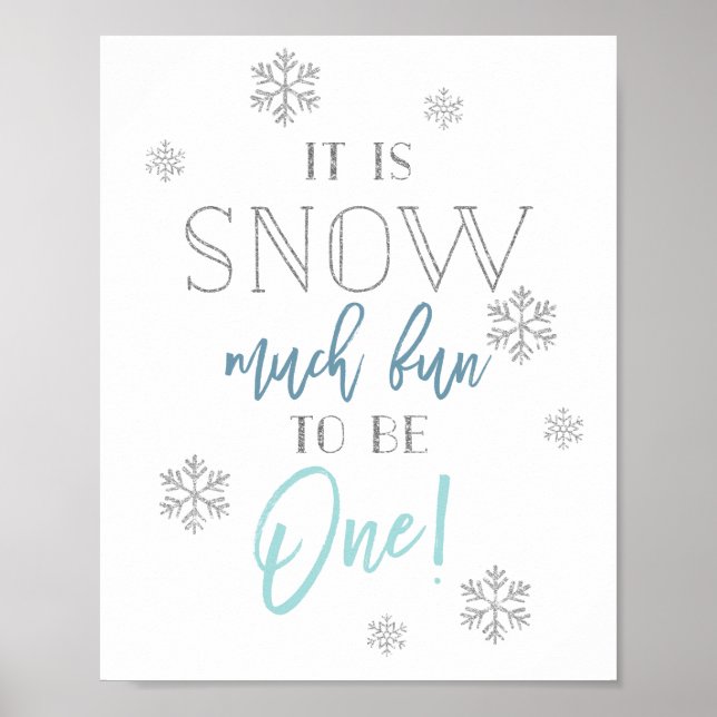 Snow Much Fun | Silver Blue | First Birthday Sign (Front)