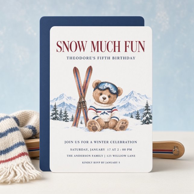 Snow Much Fun Ski Teddy Bear  Invitation (Creator Uploaded)